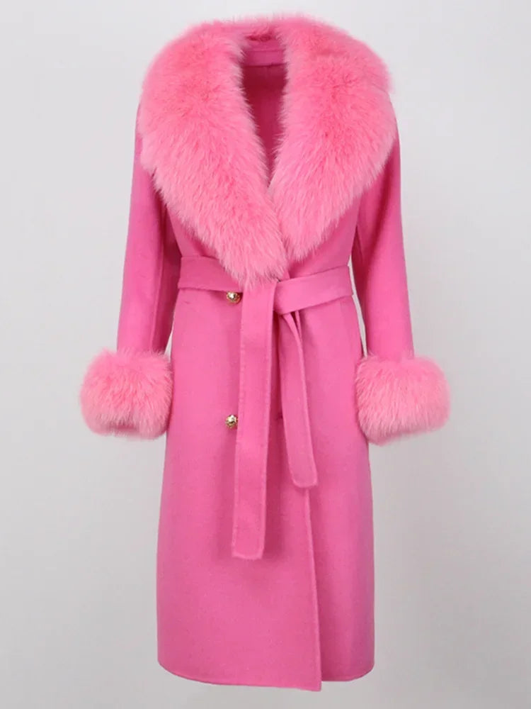 Laura - Langer WinterEchtpelzmantel für Frauen Rosa