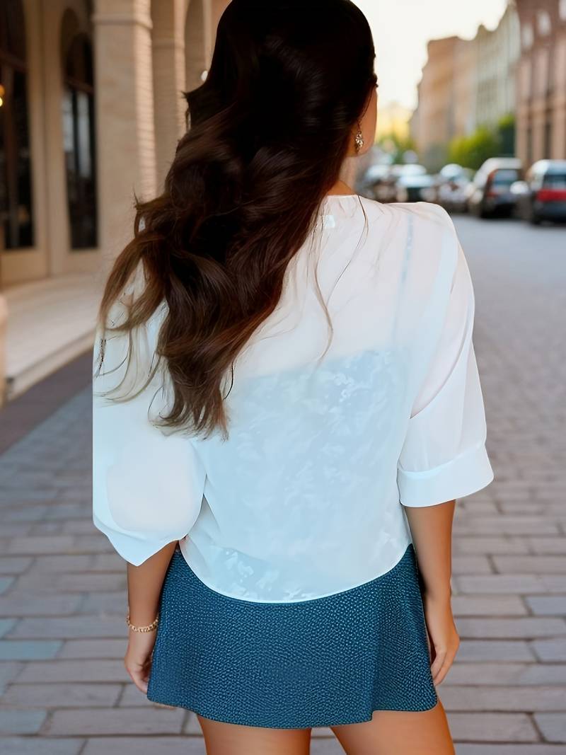 Lavinia – bluse mit offener vorderseite für den frühling WeiB 2