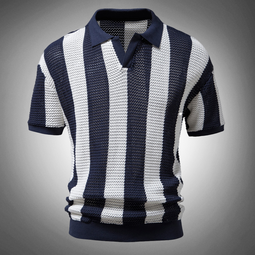 Lawrence - Atmungsaktives Streifen-Poloshirt - Marineblau