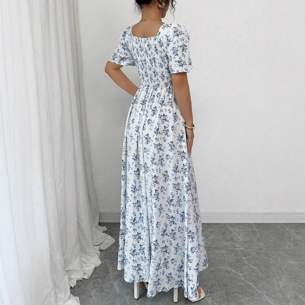 Lea - Florales Maxikleid mit Quadrat-Ausschnitt - Weiß 1