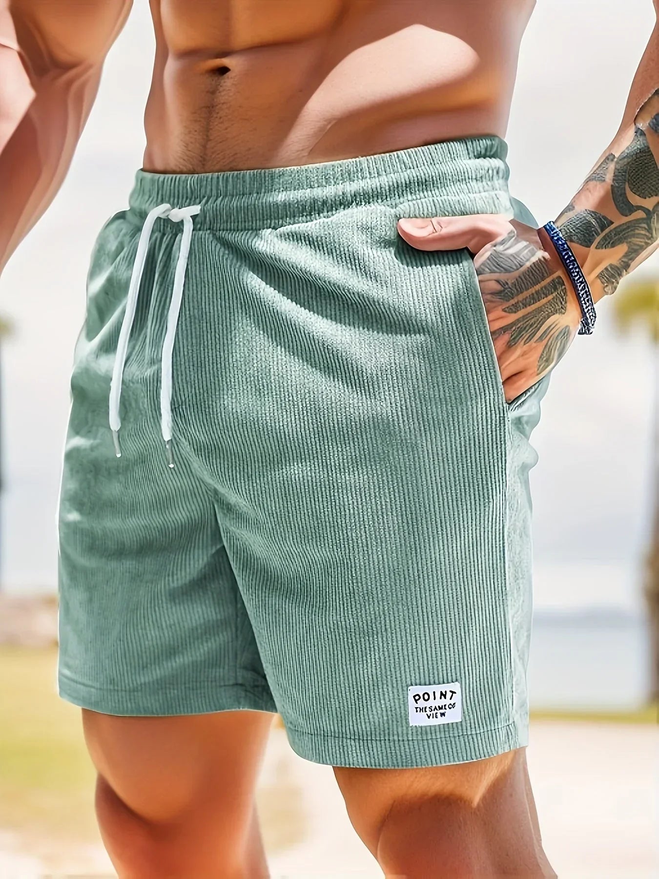 Leandro - Herren Gestreifte Shorts Grun