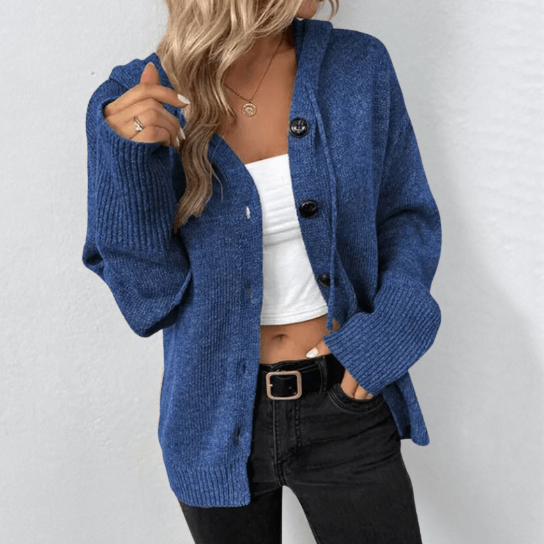 Leni – Warme Strickjacke mit Knöpfen für Damen Blau