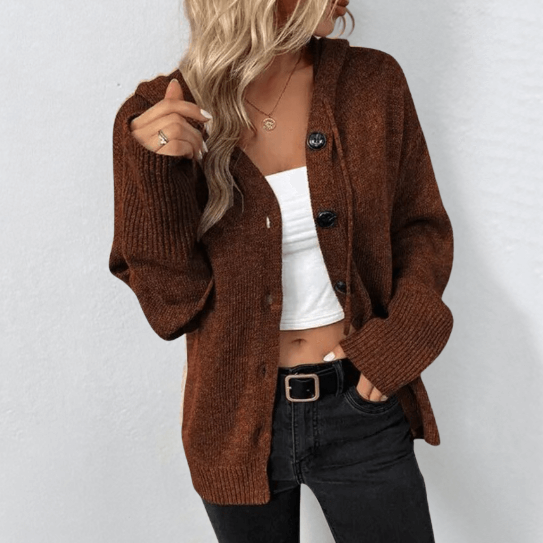 Leni – Warme Strickjacke mit Knöpfen für Damen Braun