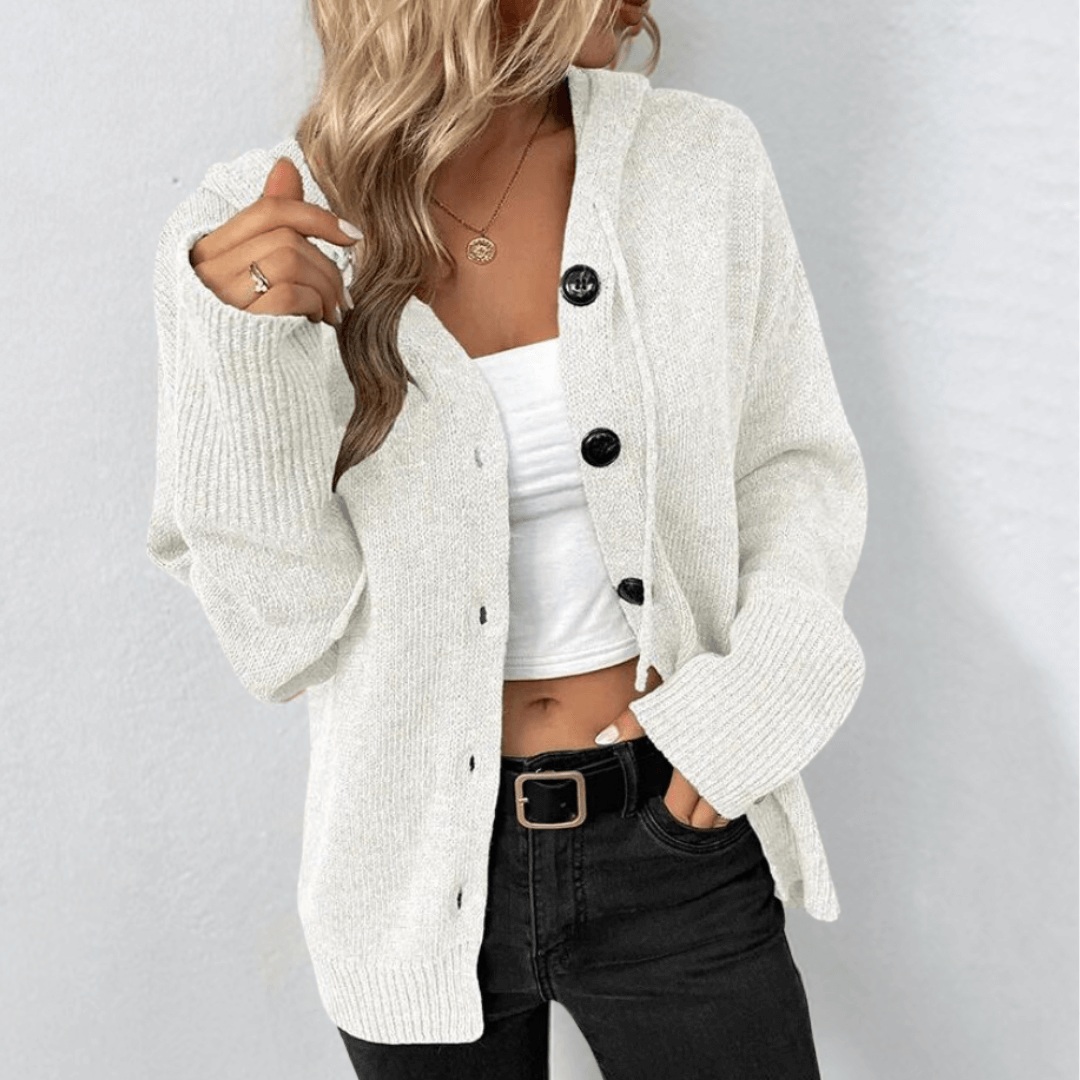 Leni – Warme Strickjacke mit Knöpfen für Damen Weiß