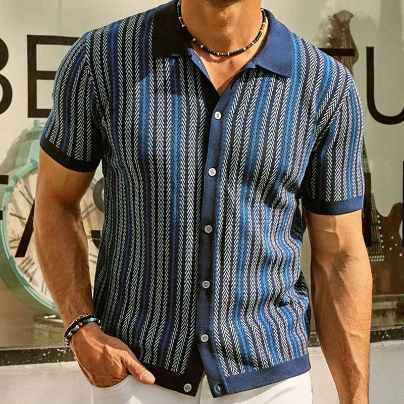 Lennard - Elegantes gestreiftes Poloshirt - Blau
