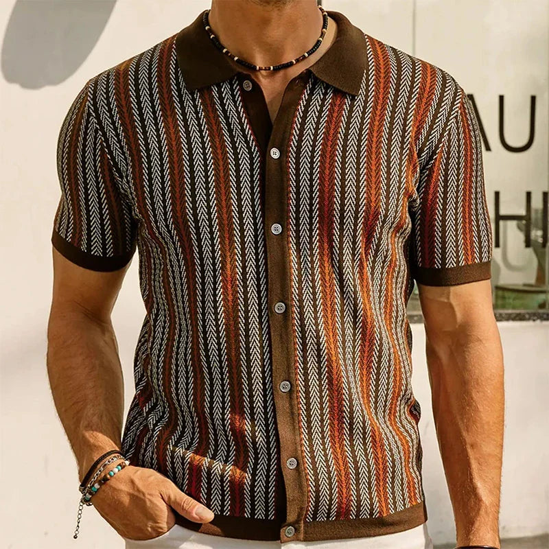 Lennard - Elegantes gestreiftes Poloshirt - Braun