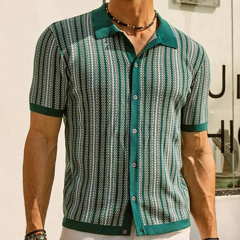 Lennard - Elegantes gestreiftes Poloshirt - Grün