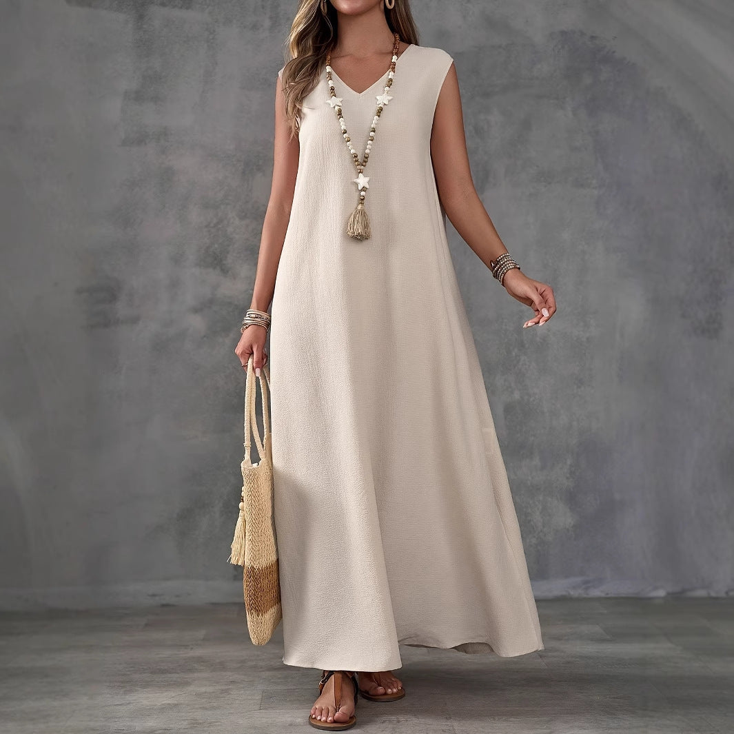Leonor - Maxikleid mit V-Ausschnitt & Seitenschlitzen - Aprikose 1