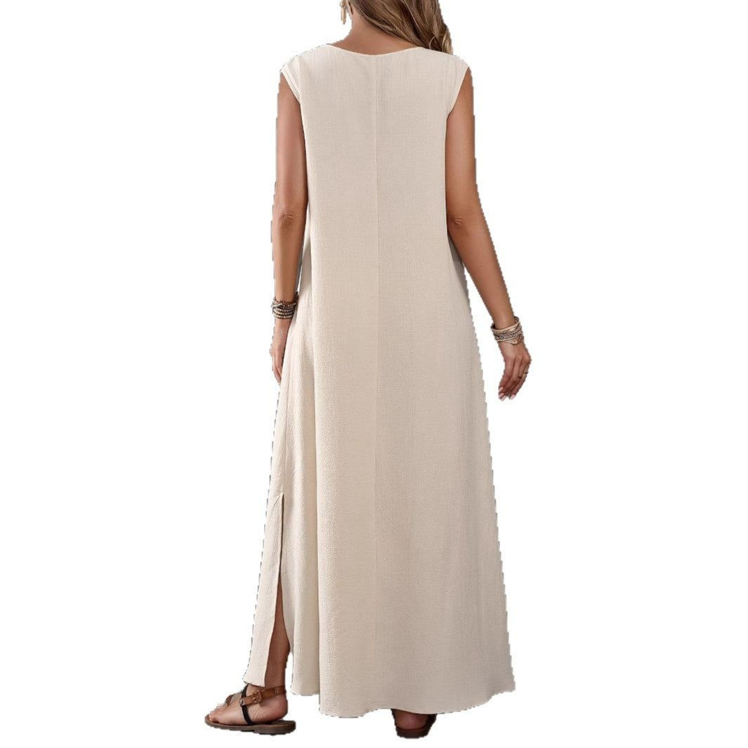 Leonor - Maxikleid mit V-Ausschnitt & Seitenschlitzen - Aprikose 2