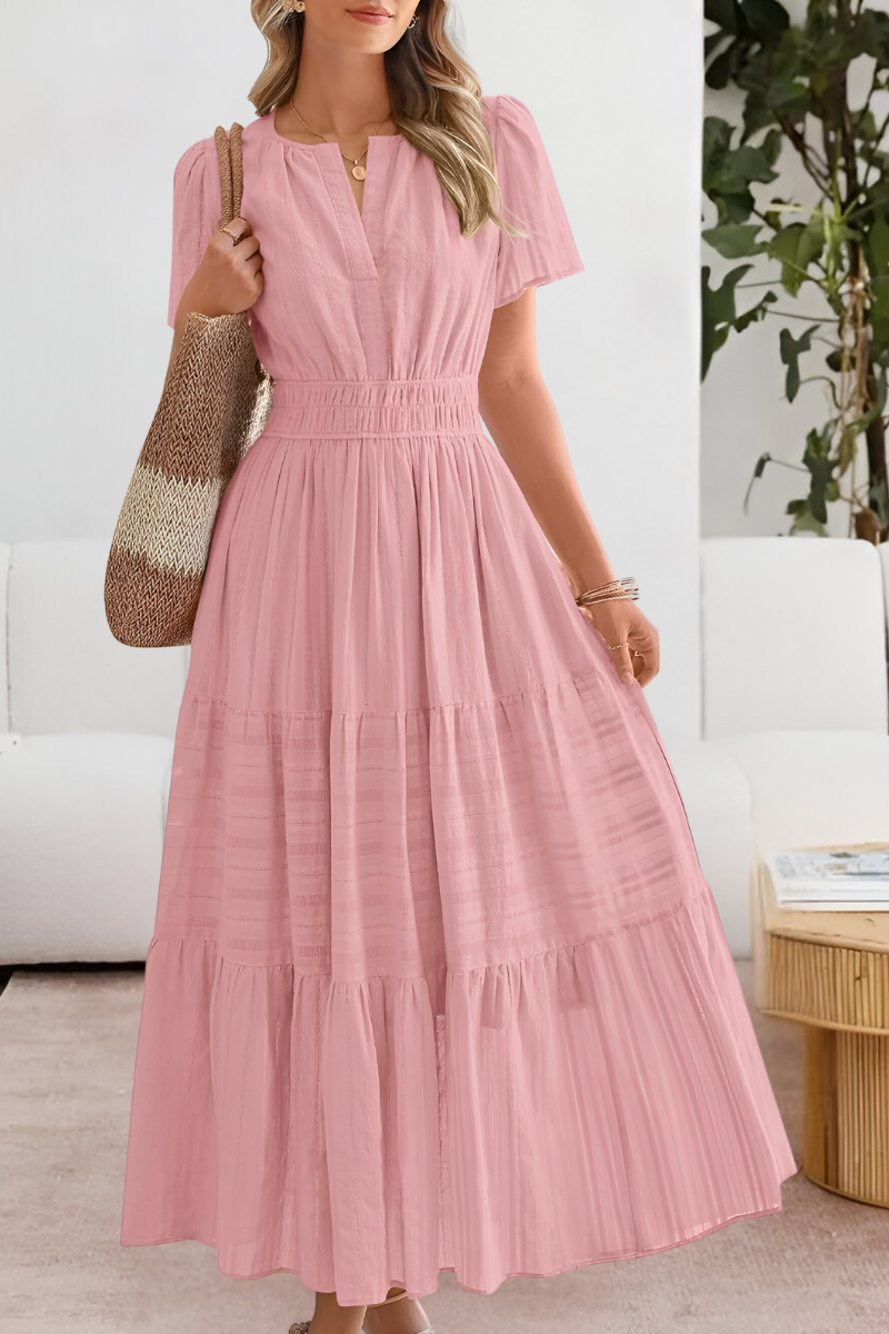 Lera – Maxikleid mit Smock-Details und Stufen - Rosa