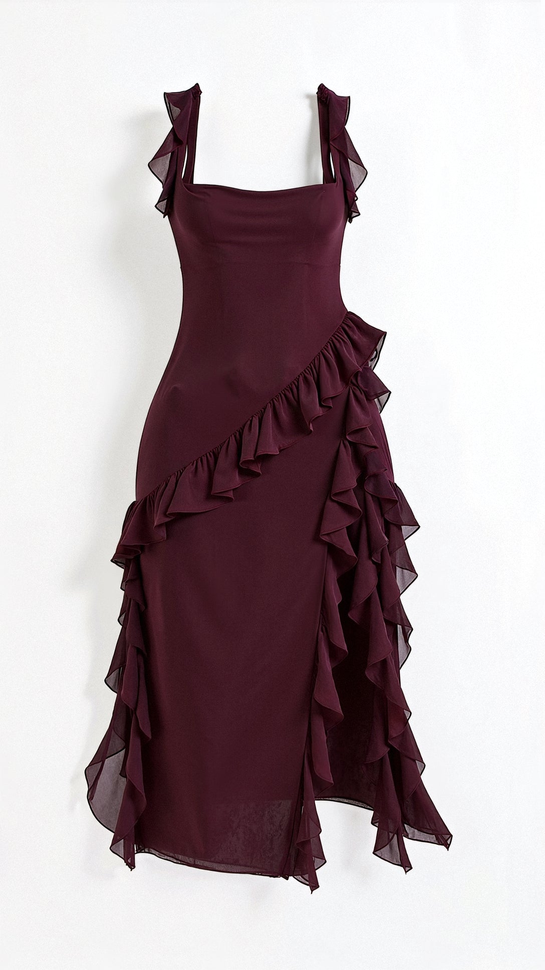 Leticia- Maxikleid mit Rüschen Dunkel lila 2