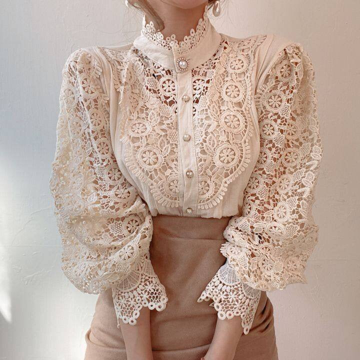 Lilo - Klassisch Elegant Spitzenbluse Aprikose