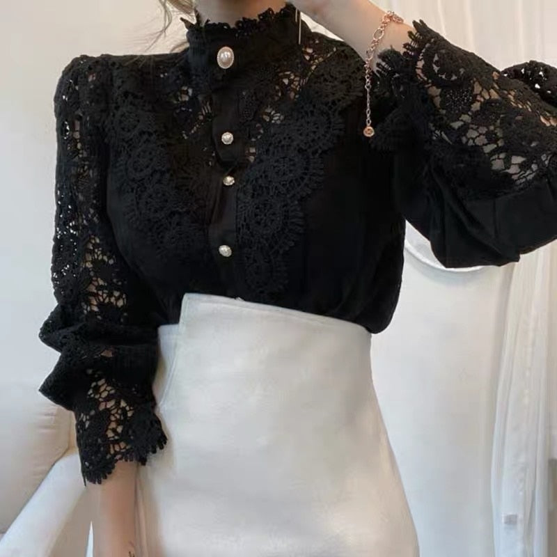 Lilo - Klassisch Elegant Spitzenbluse Schwarz