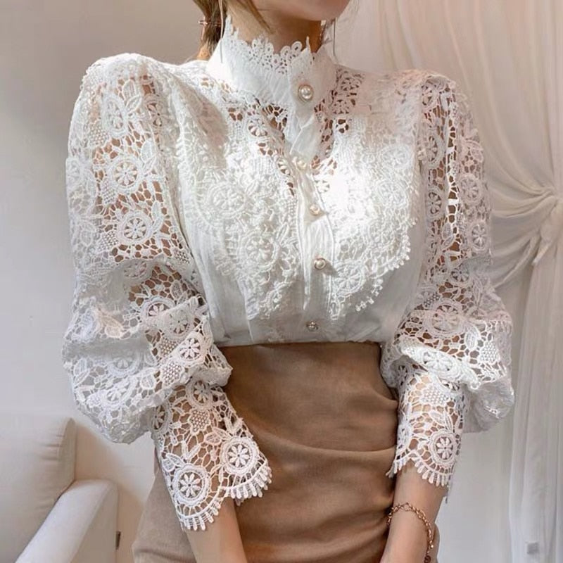 Lilo - Klassisch Elegant Spitzenbluse Weiß