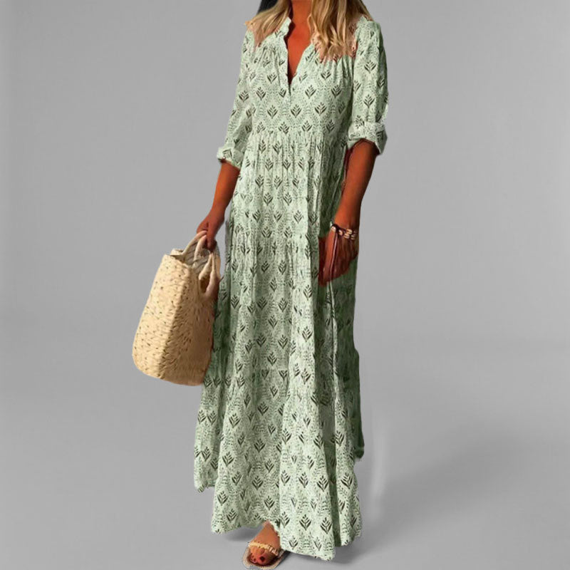 Lisa – Boho Maxikleid im Hemdblusen-Stil - Grün