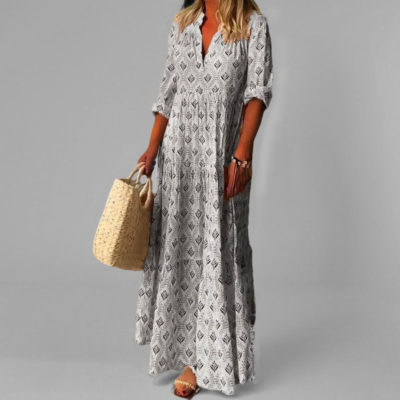 Lisa – Boho Maxikleid im Hemdblusen-Stil - Grau