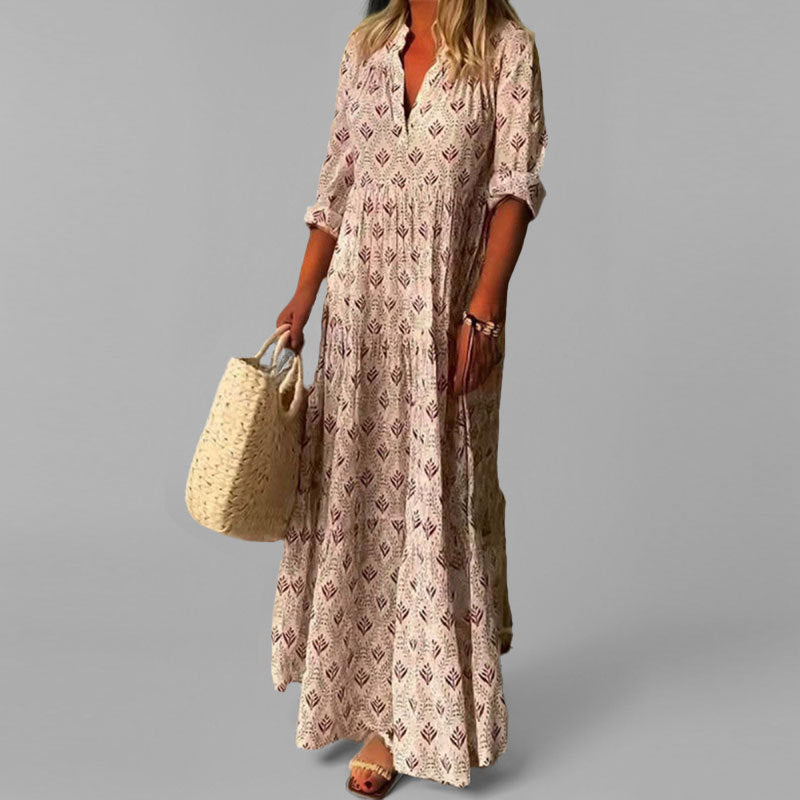 Lisa – Boho Maxikleid im Hemdblusen-Stil - Rosa