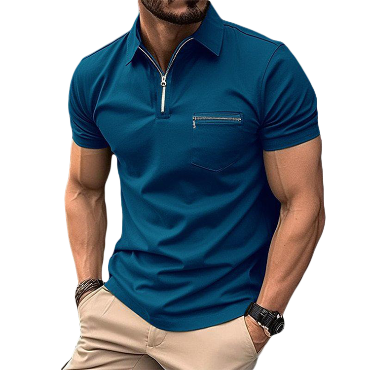 Lorenzo - Elegantes Kurzarm-Poloshirt mit Zipper - Blau