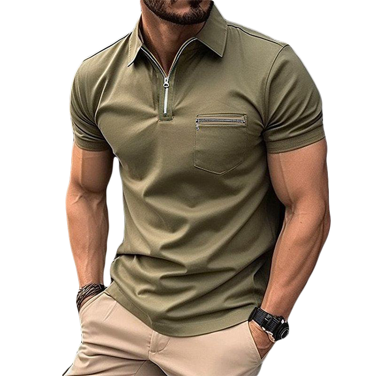Lorenzo - Elegantes Kurzarm-Poloshirt mit Zipper - Grün
