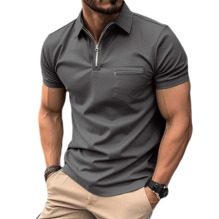 Lorenzo - Elegantes Kurzarm-Poloshirt mit Zipper - Grau