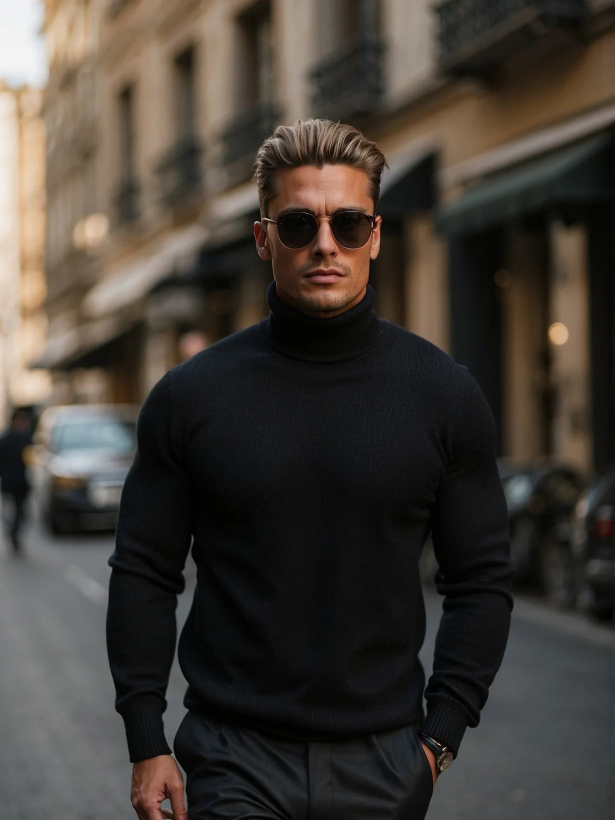 Lorian – Herren-Rollkragenpullover aus Baumwolle Schwarz