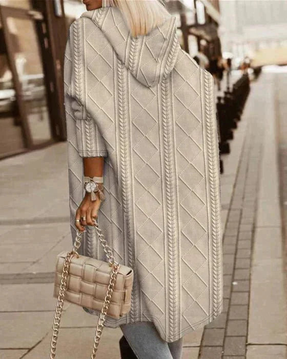 Luciana - Lange Strickjacke mit Kapuze Beige