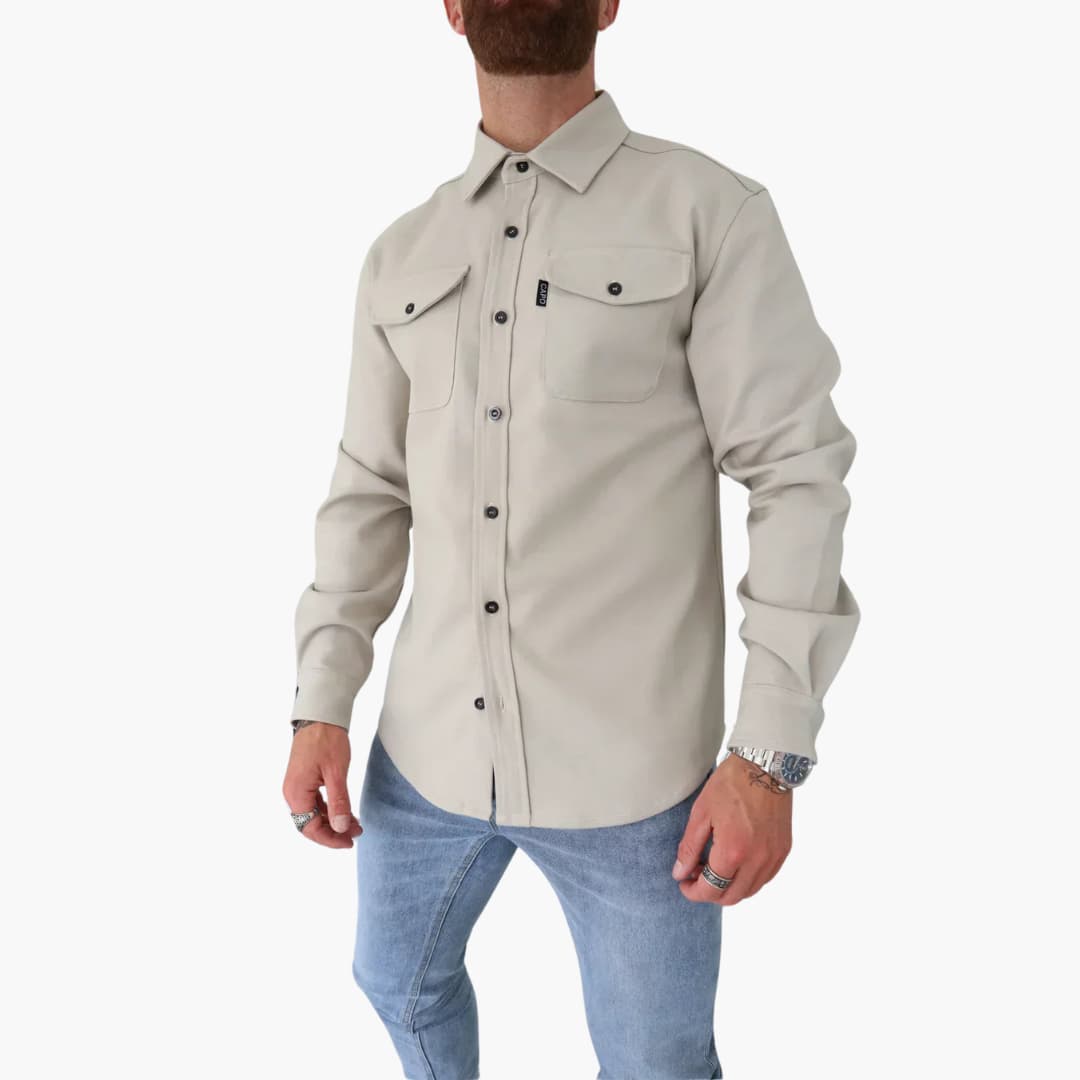 Luigi – Herren-Hemdjacke mit Knopfleiste Creme