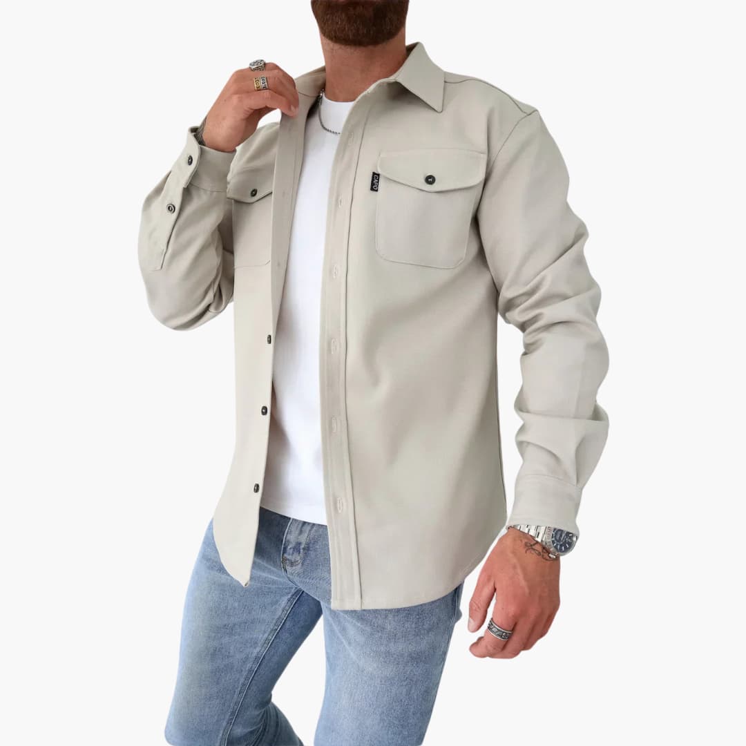 Luigi – Herren-Hemdjacke mit Knopfleiste Creme