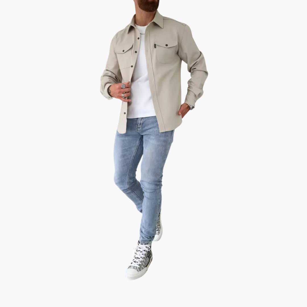 Luigi – Herren-Hemdjacke mit Knopfleiste Creme