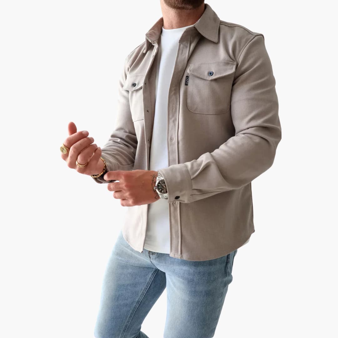Luigi – Herren-Hemdjacke mit Knopfleiste Khaki
