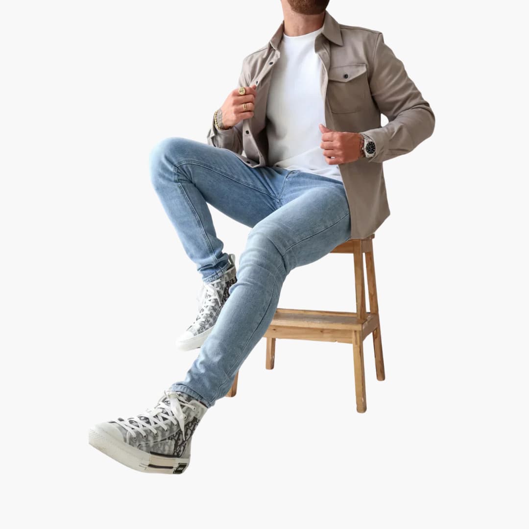 Luigi – Herren-Hemdjacke mit Knopfleiste Khaki