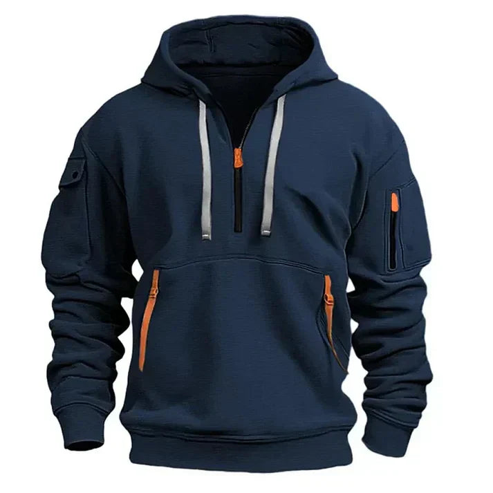 Lutz – Sportlicher Kapuzenpullover mit Halbreißverschluss Blau