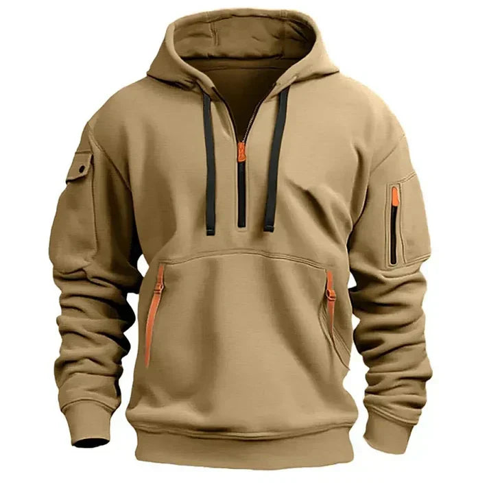 Lutz – Sportlicher Kapuzenpullover mit Halbreißverschluss Braun