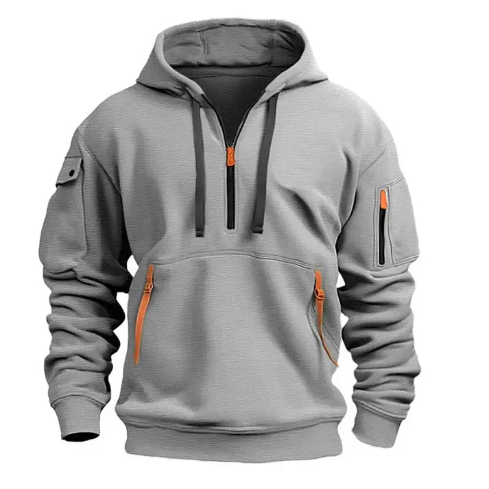 Lutz – Sportlicher Kapuzenpullover mit Halbreißverschluss Grau