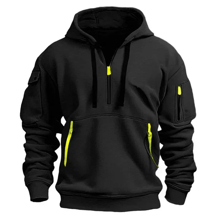 Lutz – Sportlicher Kapuzenpullover mit Halbreißverschluss Schwarz