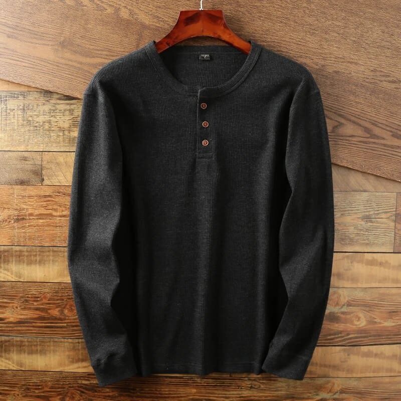 Mahir – Klassisches Henley-Langarmshirt für Herren Dunkelgrau