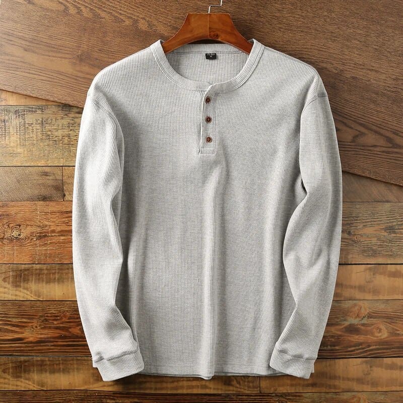 Mahir – Klassisches Henley-Langarmshirt für Herren Hellgrau