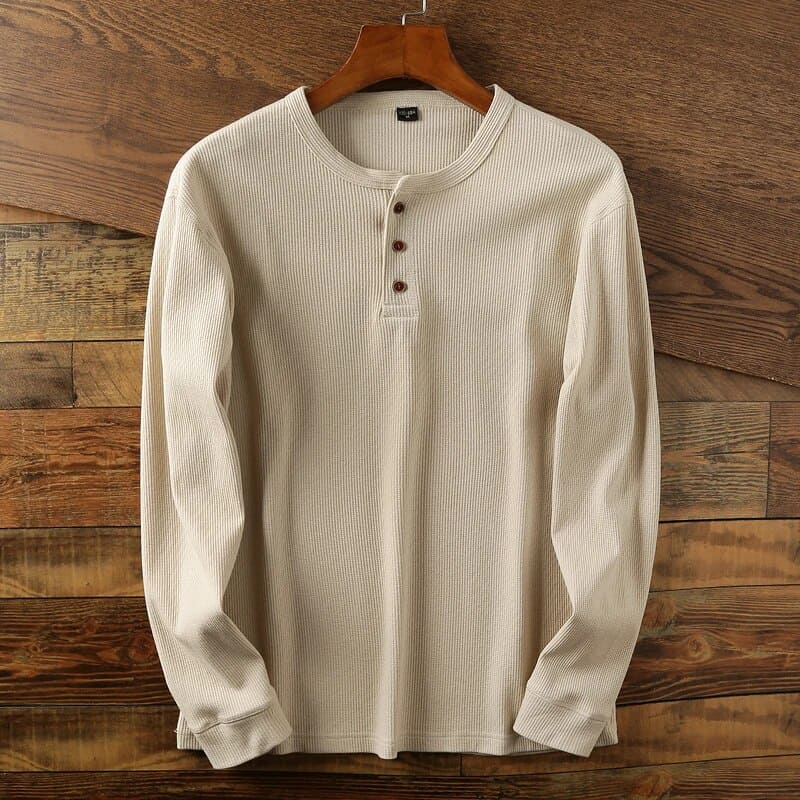 Mahir – Klassisches Henley-Langarmshirt für Herren Khaki