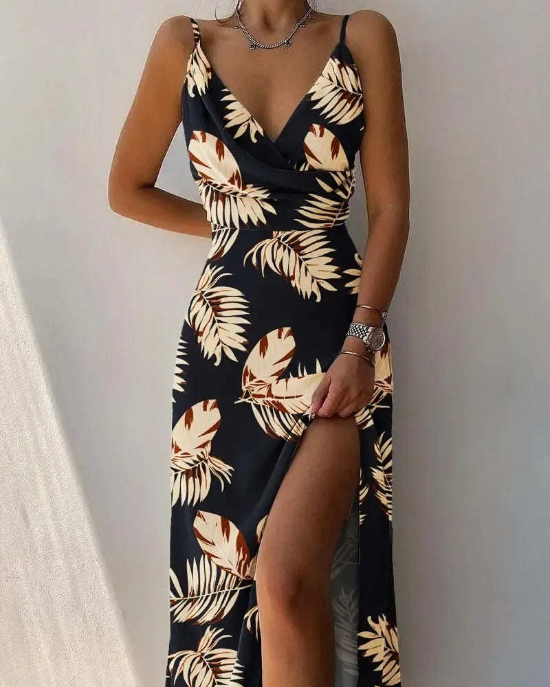 Malou- Langes Kleid für Frauen Schwarz bedruckt
