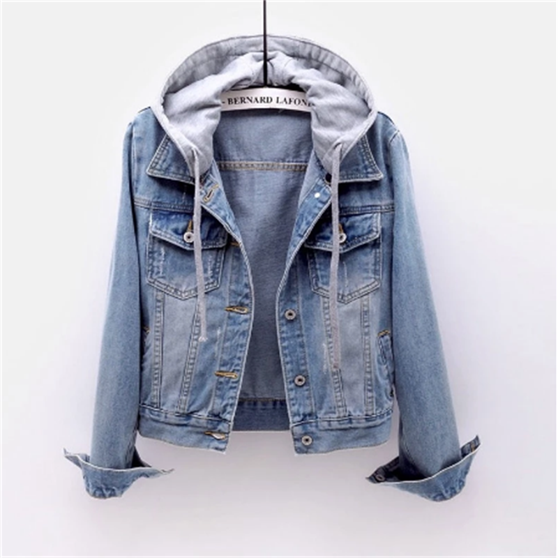 Margarete – Denim-Damenjacke mit abnehmbarer Kapuze Hellblau