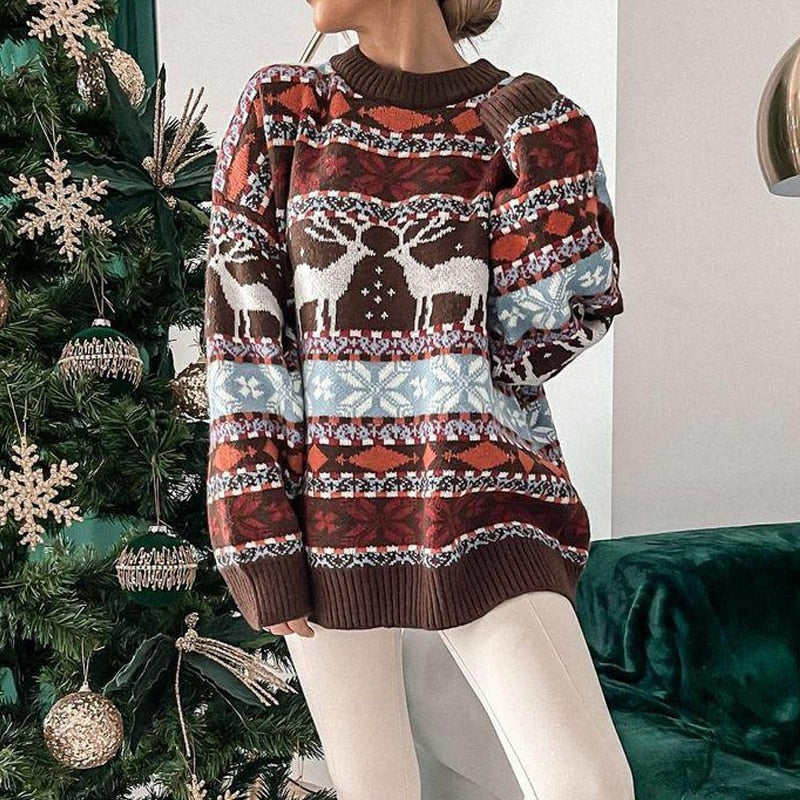 Marie – Warmer Damenpullover im Weihnachtslook Braun