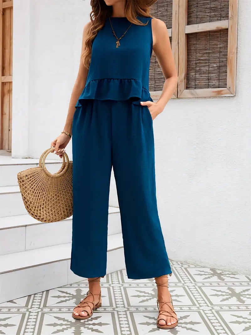 MarineblauKaisa- Damen luftiger Jumpsuit Marineblau 3-0-cib