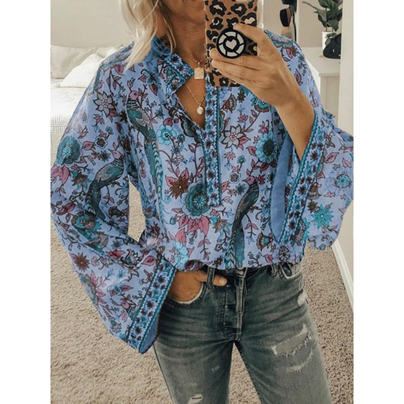 Marisa- Solara Boho Bluse Blau