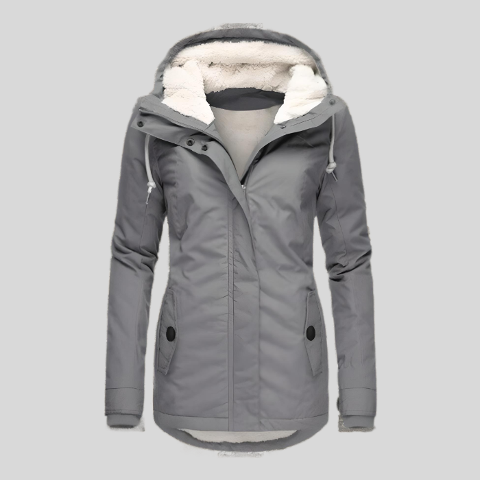Marlies - Lange Wasserdichte Winterjacke Mit Kapuze & Futter Grau