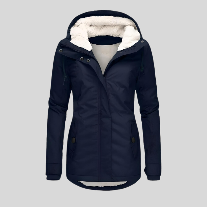 Marlies - Lange Wasserdichte Winterjacke Mit Kapuze & Futter Marineblau
