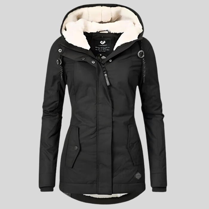 Marlies - Lange Wasserdichte Winterjacke Mit Kapuze & Futter Schwarz