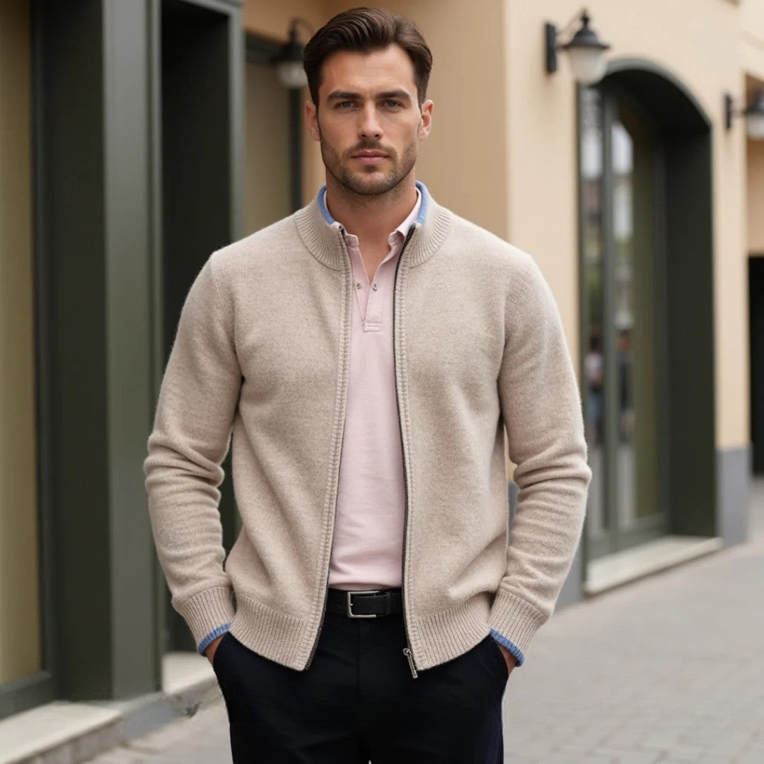 Marwin – Merino-Strickjacke mit Reißverschluss für Herren Beige