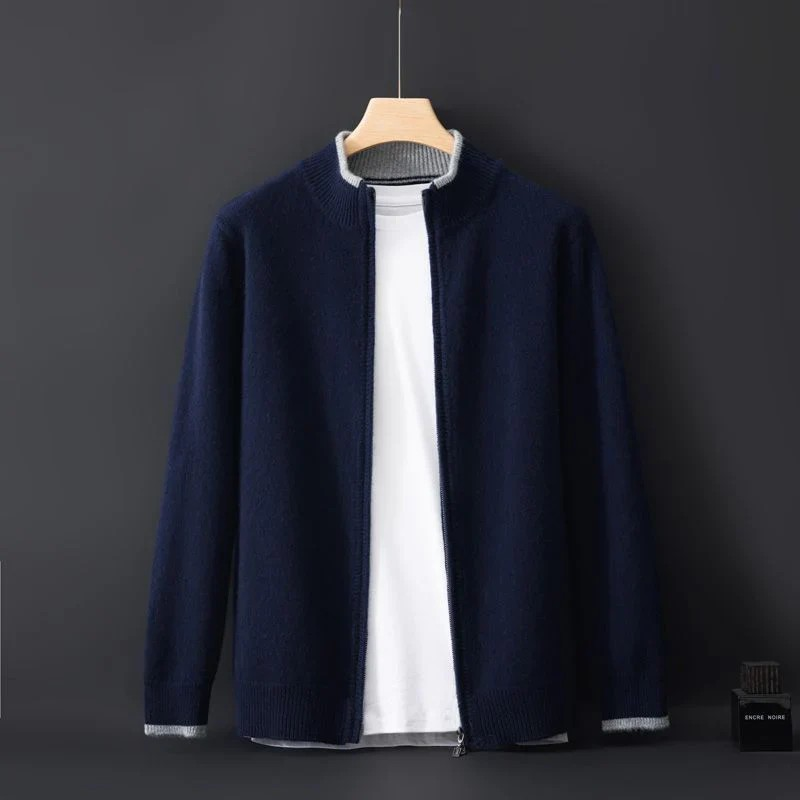 Marwin – Merino-Strickjacke mit Reißverschluss für Herren Marineblau