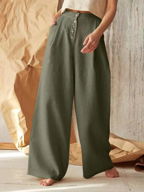 Marzena- Lässige Knopfhose mit weitem Bein Grün