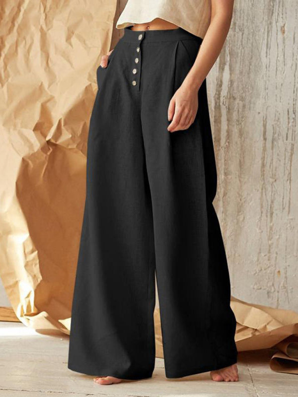 Marzena- Lässige Knopfhose mit weitem Bein Schwarz